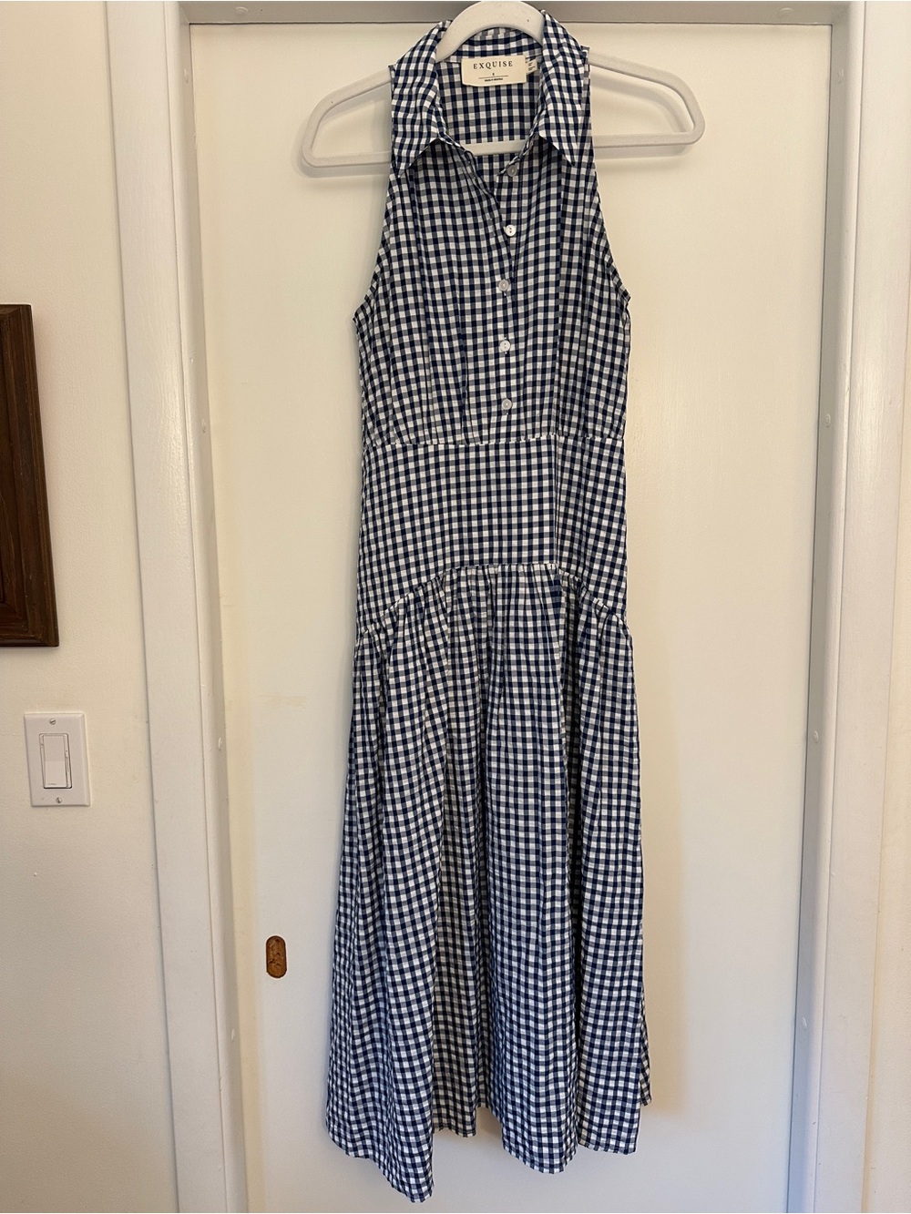 Exquise Navy Gingham Sleeveless Maxi Dress